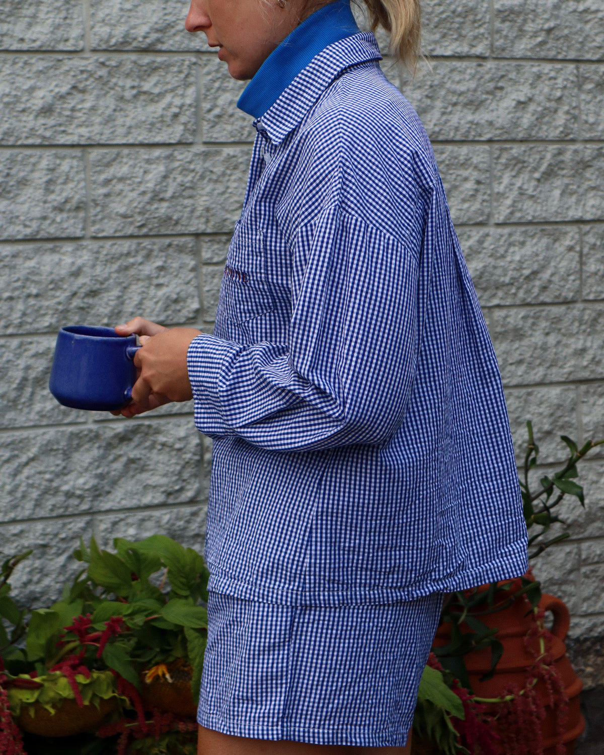 Gardeners Pyjama Set, Blueberry Gingham