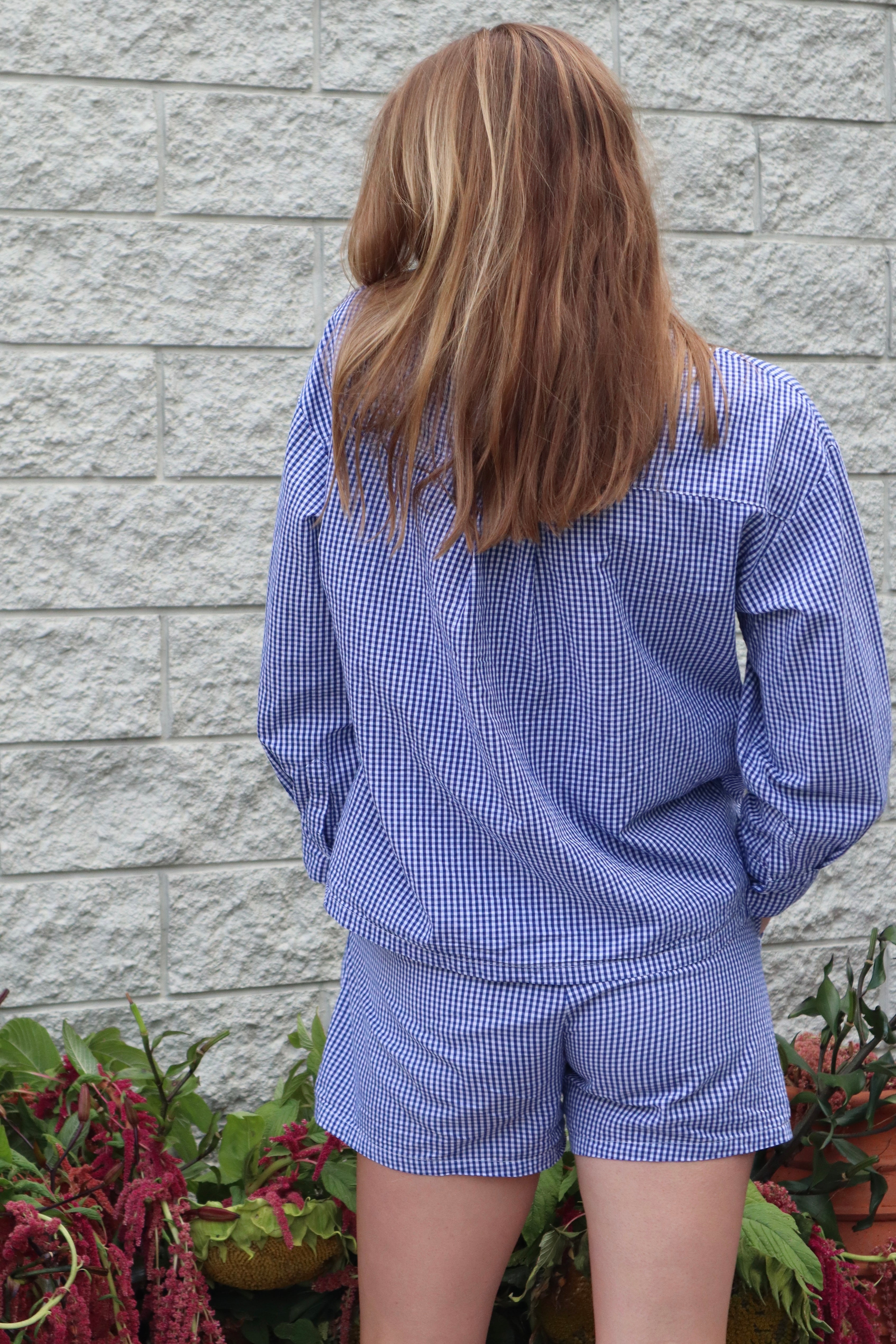 Gardeners Pyjama Set, Blueberry Gingham