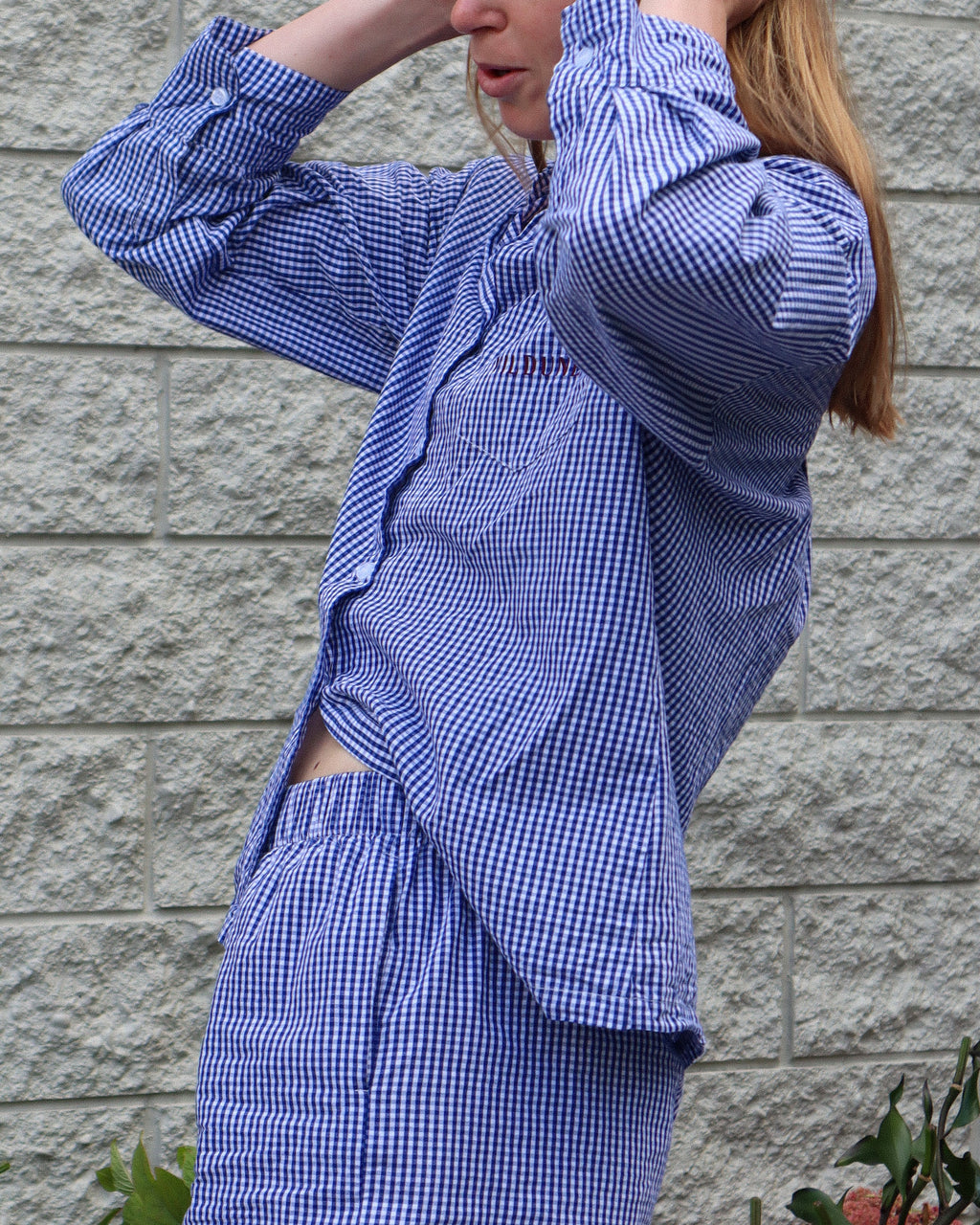Gardeners Pyjama Set, Blueberry Gingham